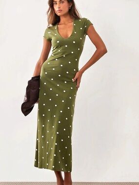 ASOS Polka Dot Maxi Dress in Green & White NWT